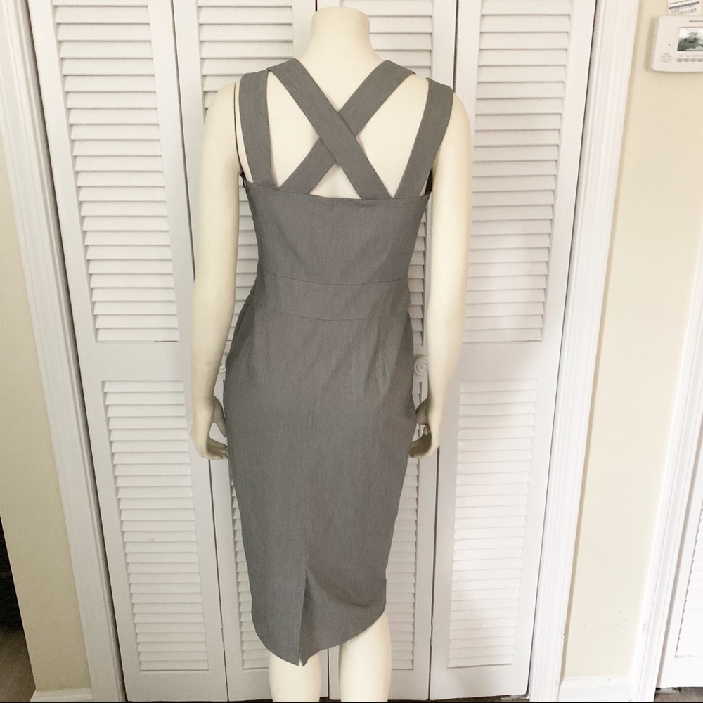 Reiss Gray Tailored Sheath Midi Dress Polished Career Workwear Size 8 - Picture 9 of 11
